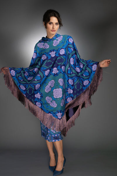 N-041WH REVERSIBLE COBALT BLUE CAPE FLORAL