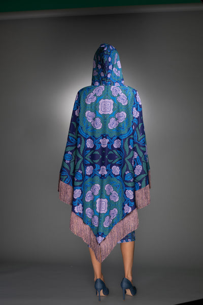 N-041WH REVERSIBLE COBALT BLUE CAPE FLORAL