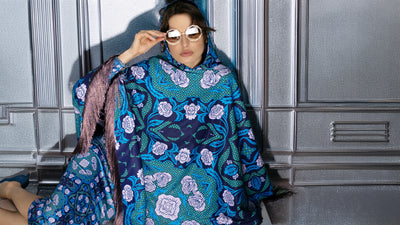 N-041WH REVERSIBLE COBALT BLUE CAPE FLORAL