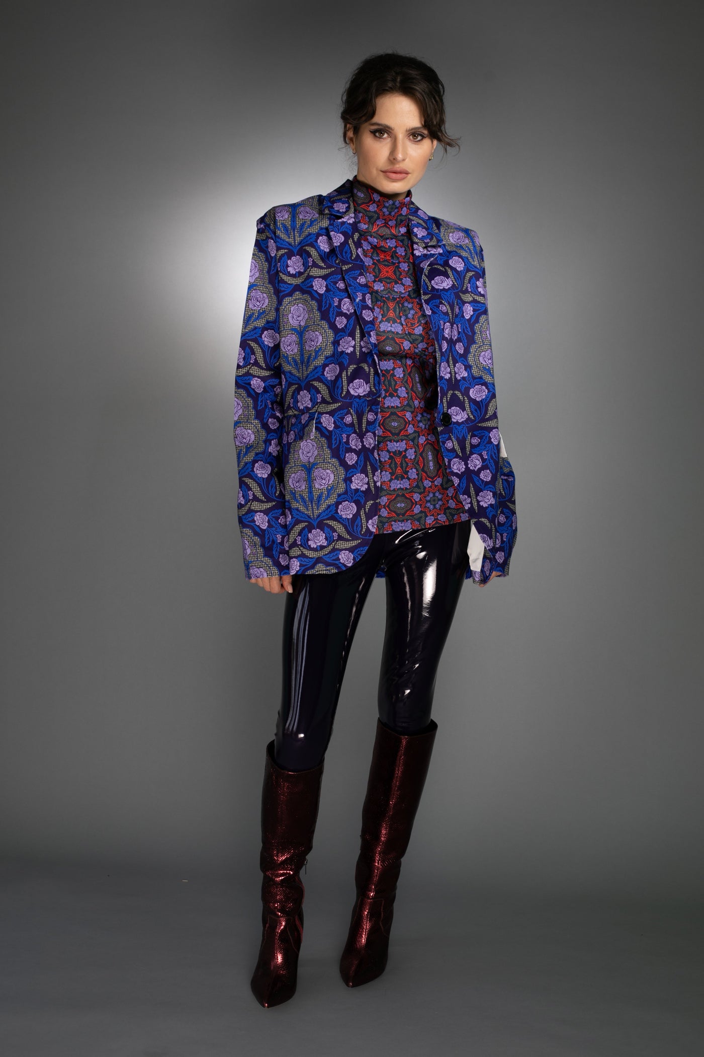 N-008WJ- Floral Turtleneck Ruffle sleeve top