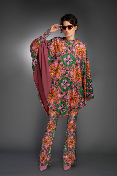 ED-036TZ- REVERSIBLE CAPE- FLOWER MULTICOLOR