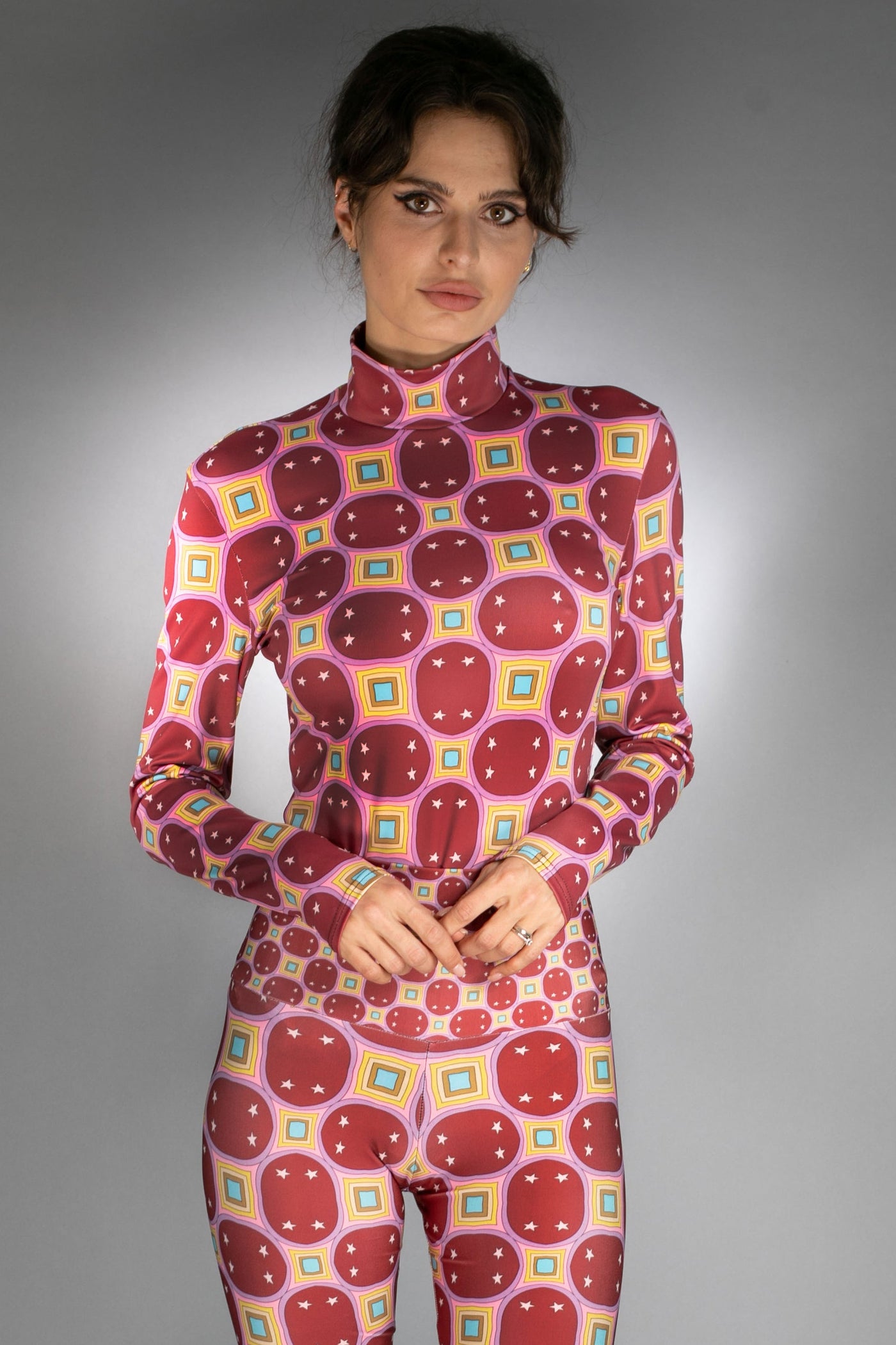 ED-003WE- STARS RAINBOW DARK RED-TURTLENECK BODYSUIT