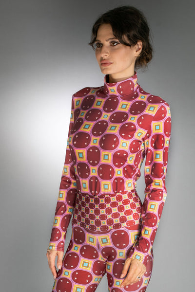 ED-003WE- STARS RAINBOW DARK RED-TURTLENECK BODYSUIT