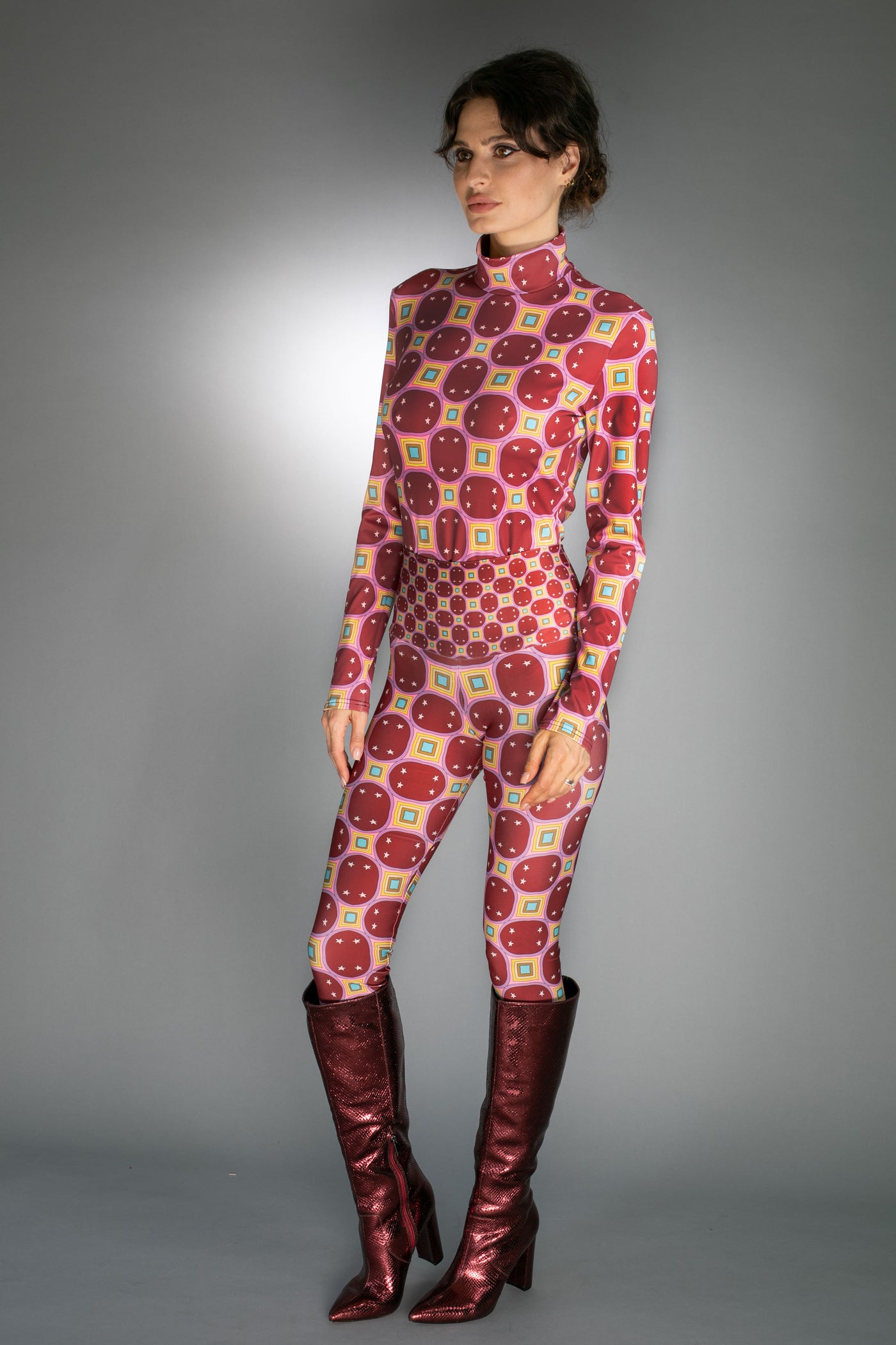 ED-002WE- LEGGINGS- STARS RAINBOW DARK RED