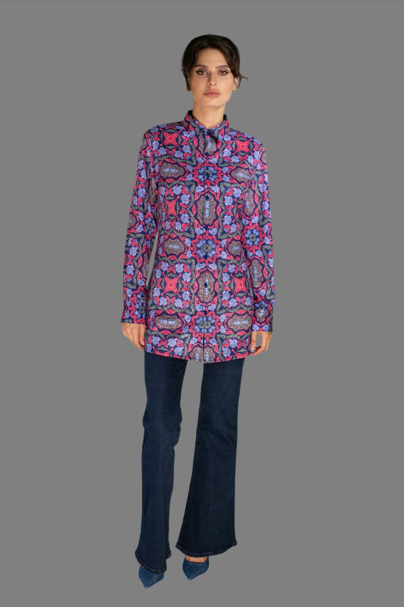 N-043WJ-LONG SHIRT- ELECTRIC PURPLE/SCARLET RED