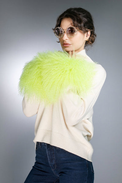 N-032B - Cashmere Sweater with Mongolian fur cuff