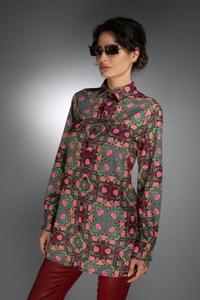 N-043WM-ROSES BURGUNDY/ROSE PINK-LONG SHIRT