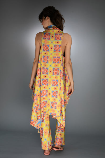 Satin Mustard Mescaline Print Reversible Tassel Vest - Cover up