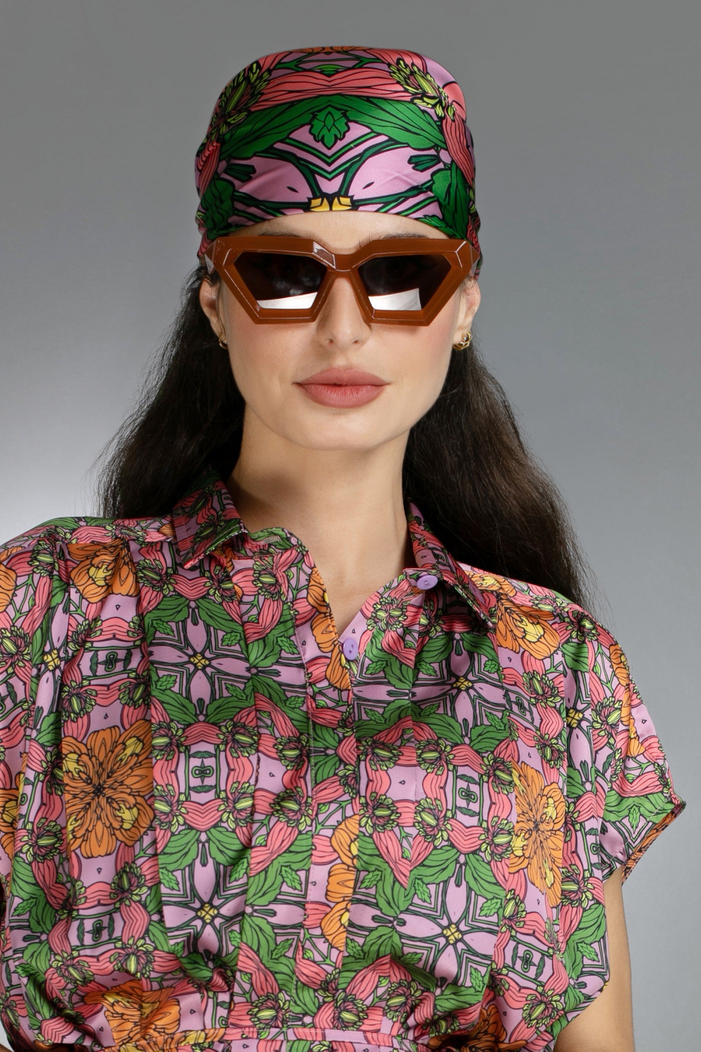ED-013TZ- EXOTIC FLORAL ORANGE/PINK - Satin SCARF