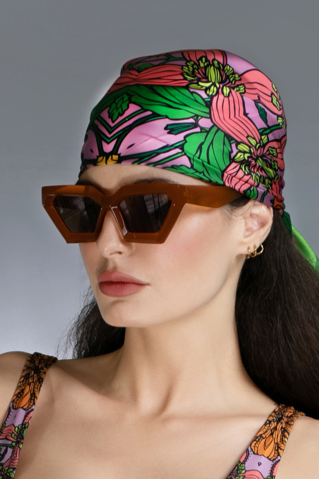 ED-013TZ- EXOTIC FLORAL ORANGE/PINK - Satin SCARF