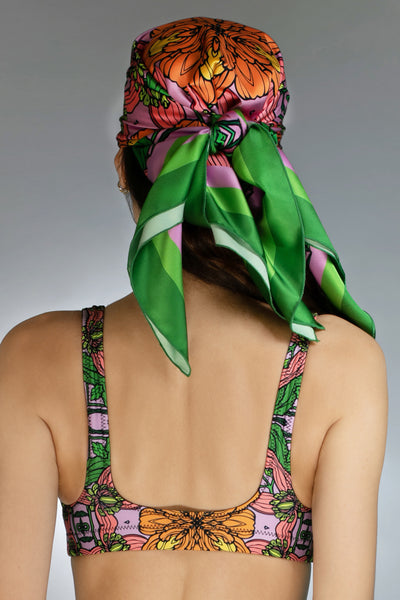 ED-013TZ- EXOTIC FLORAL ORANGE/PINK - Satin SCARF