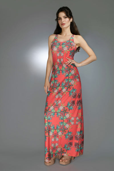 ED-042NW-CROCUS RED FLORAL MAXI DRESS