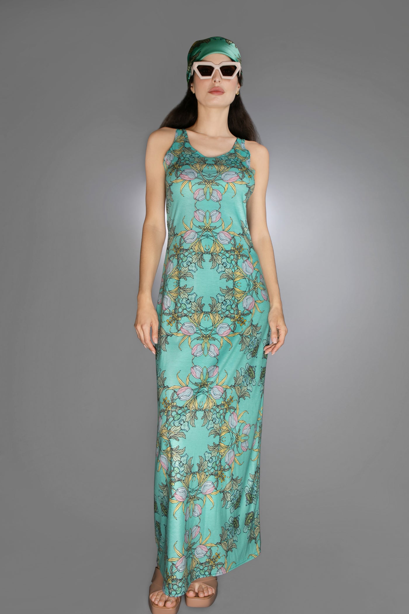 ED-042NO-CROCUS AGUA FLORAL MAXI DRESS