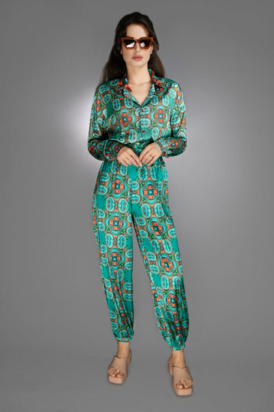 ED-019NB-TEAL ORANGE- SATIN BLOUSE