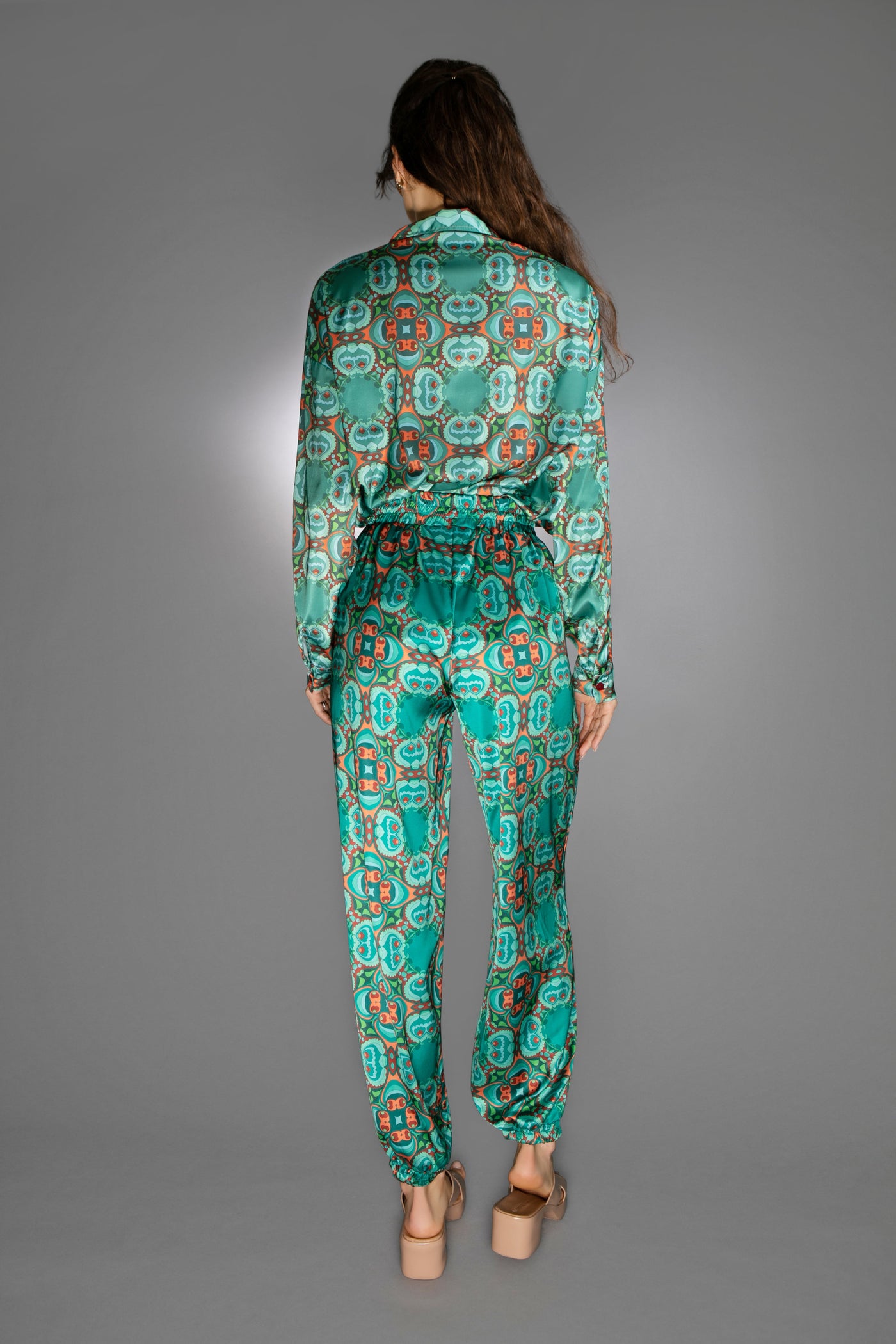 ED-019NB-TEAL ORANGE- SATIN BLOUSE