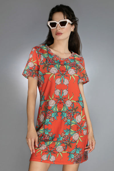 Crocus Red Floral T-Shirt Dress