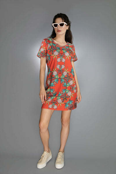 Crocus Red Floral T-Shirt Dress