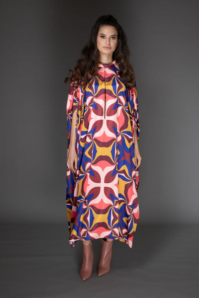 AB - Abstract Multicolor Long Satin Kaftan