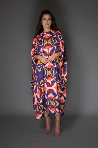 AB - Abstract Multicolor Long Satin Kaftan