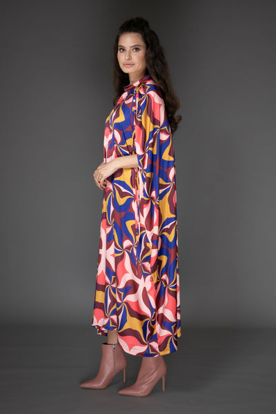 AB - Abstract Multicolor Long Satin Kaftan