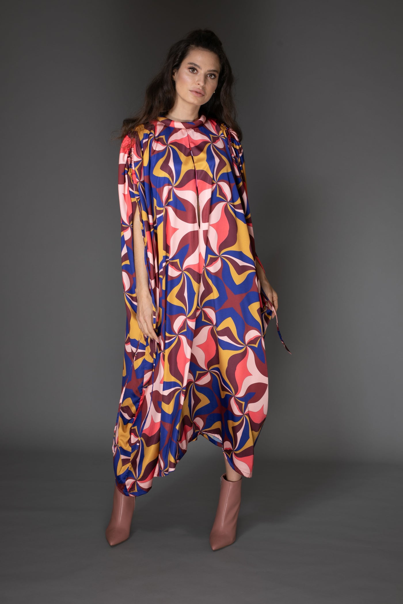 AB - Abstract Multicolor Long Satin Kaftan