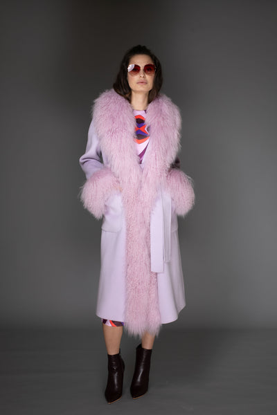 Coat - Light Purple Cashmere & Mongolian Fur