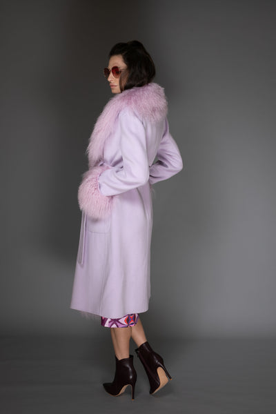 Coat - Light Purple Cashmere & Mongolian Fur