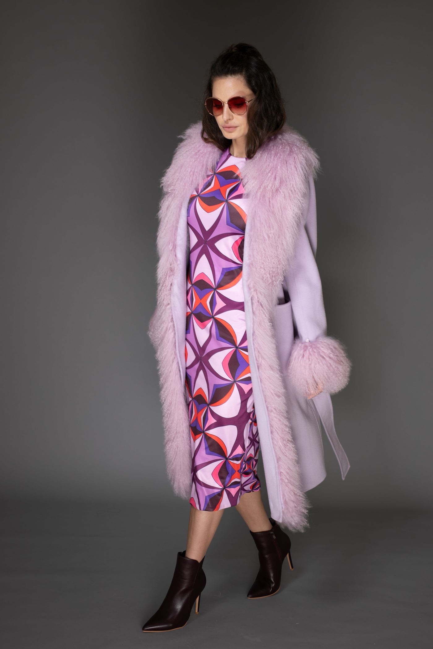 Coat - Light Purple Cashmere & Mongolian Fur