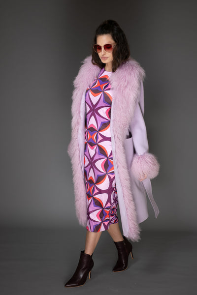 Coat - Light Purple Cashmere & Mongolian Fur
