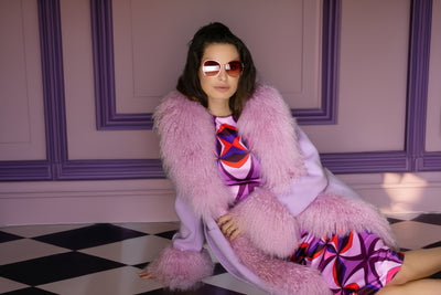 Coat - Light Purple Cashmere & Mongolian Fur
