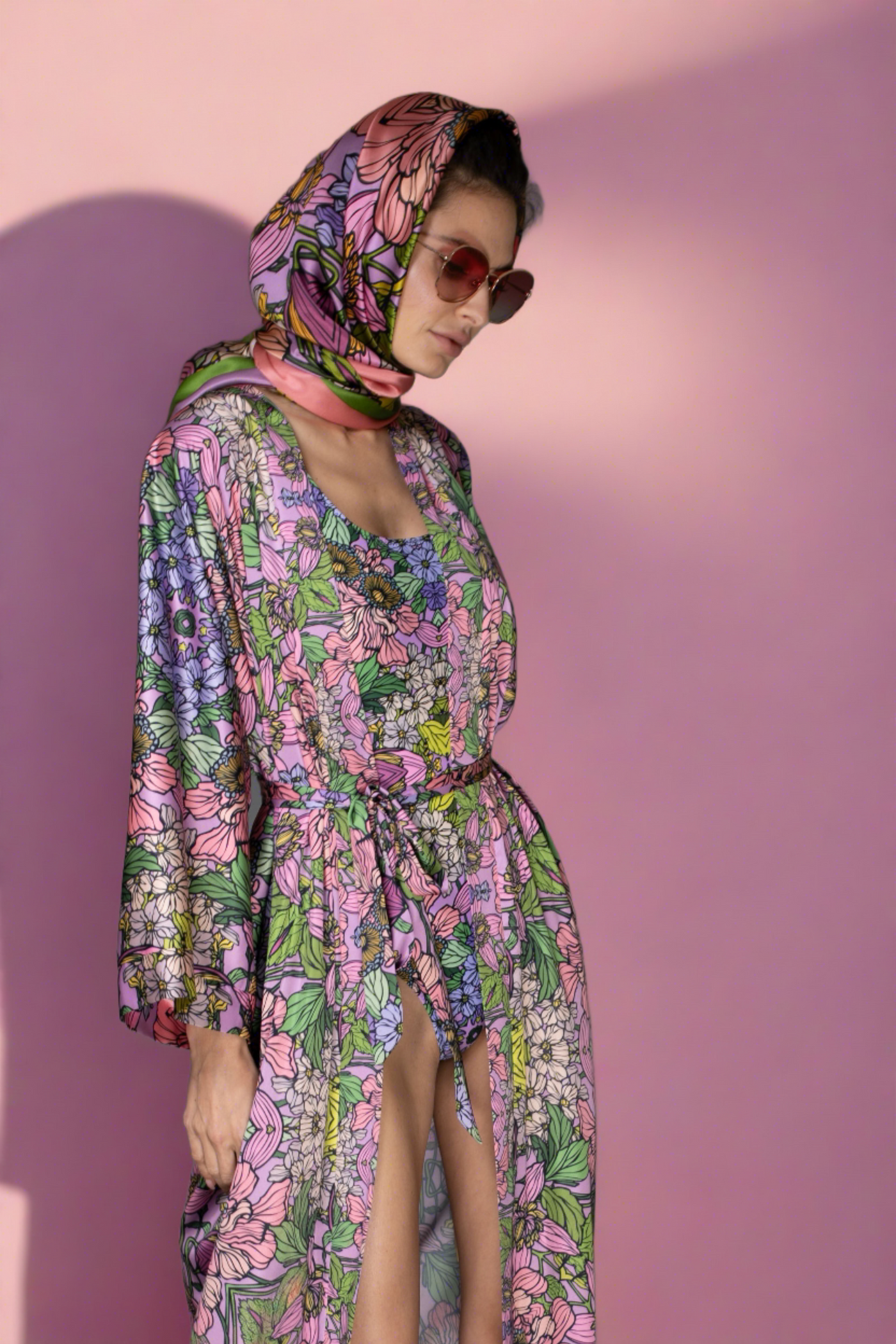 AB Kimono - Floral Purple-Agua Satin