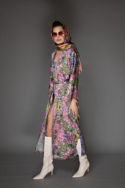 AB Kimono - Floral Purple-Agua Satin