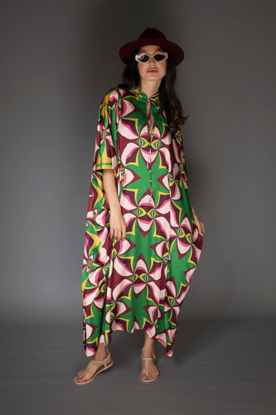 AB - Abstract Multicolor Long Satin Kaftan