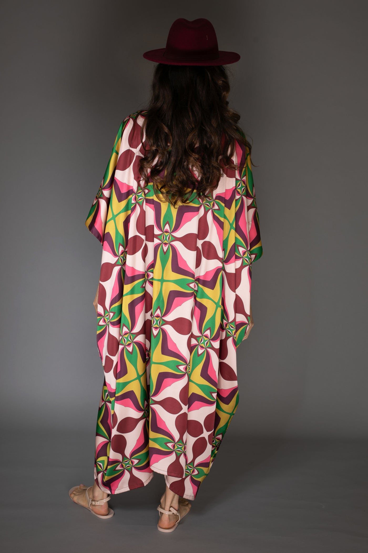 AB - Abstract Multicolor Long Satin Kaftan