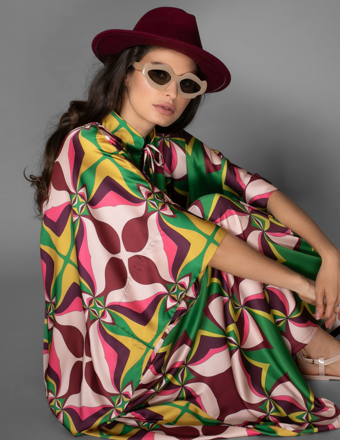 AB - Abstract Multicolor Long Satin Kaftan