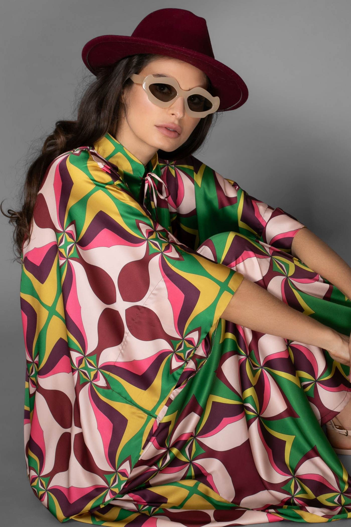 AB Satin Kaftan - Long Multicolor Abstract