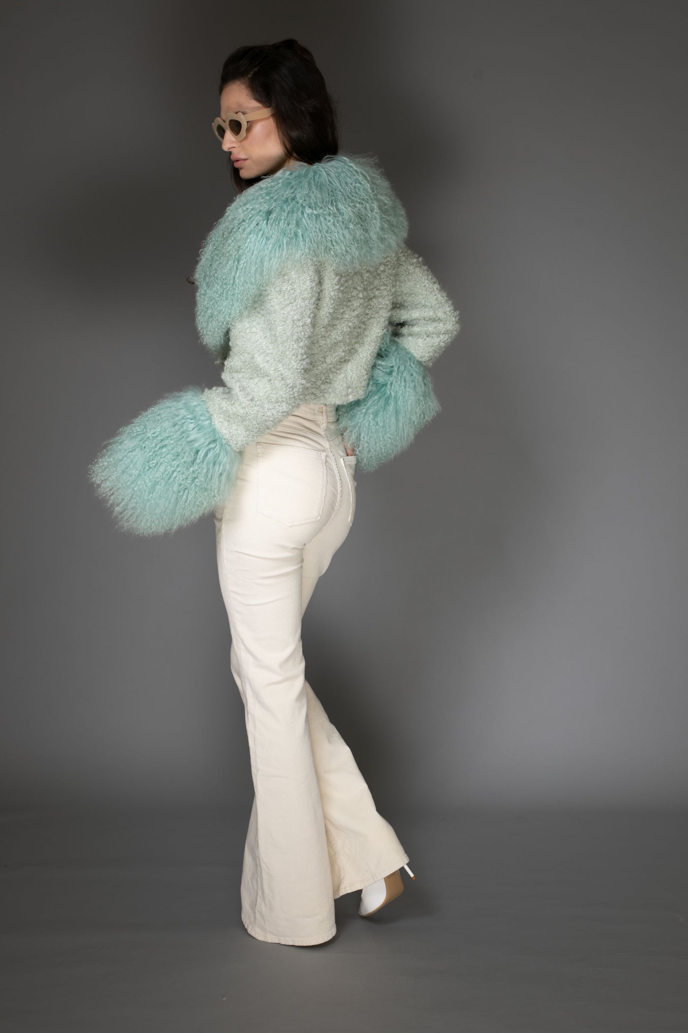 AW Coat - Mint Green Cropped Mongolian Wool