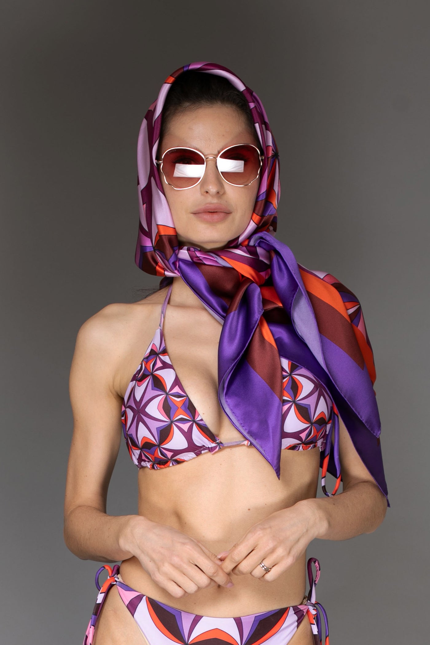 Dark Purple Abstract Print Silk Scarf