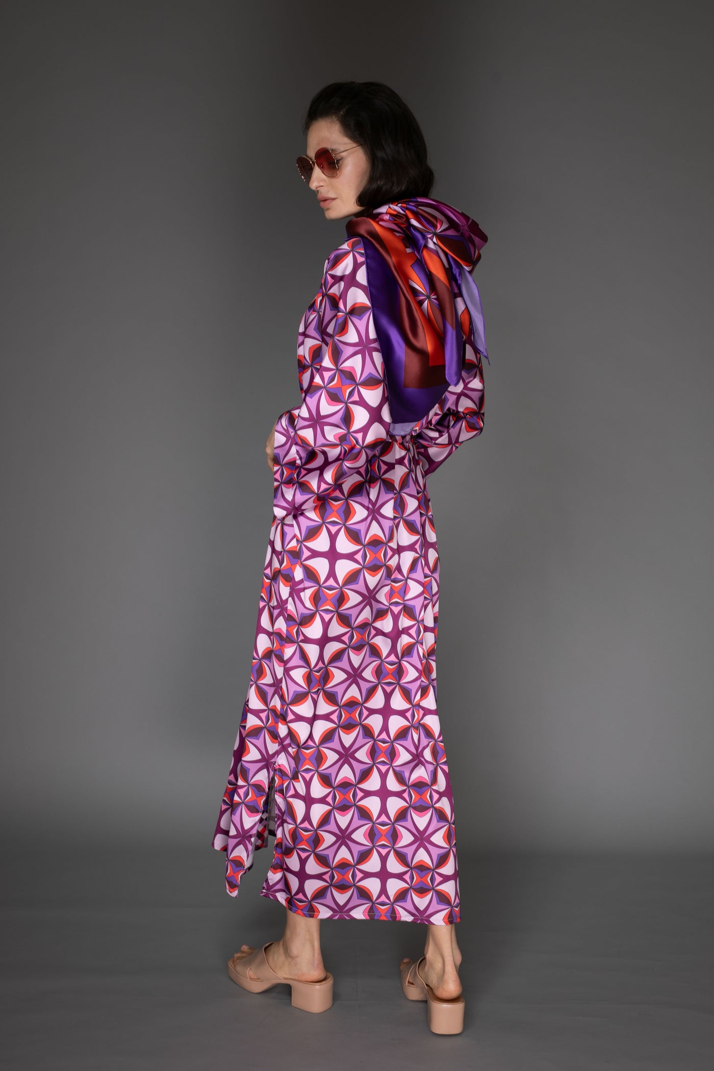 AB Satin Kimono - Purple Abstract Artistry