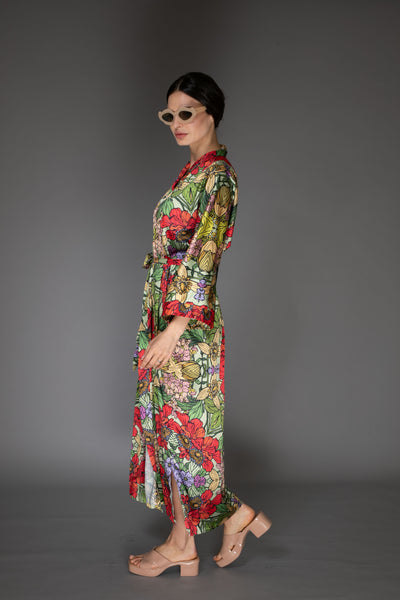 AB Satin Kimono - Multi-Colored Floral Abstract