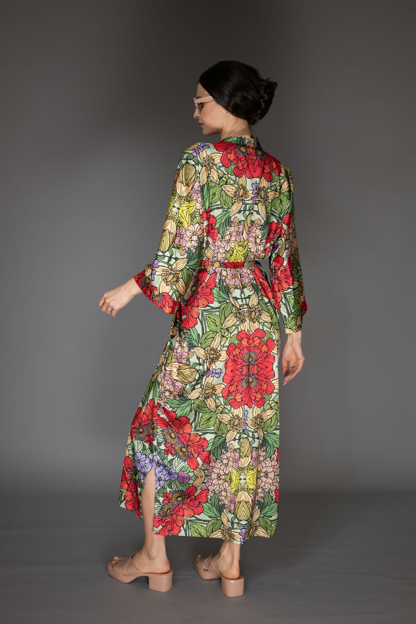 AB Satin Kimono - Multi-Colored Floral Abstract