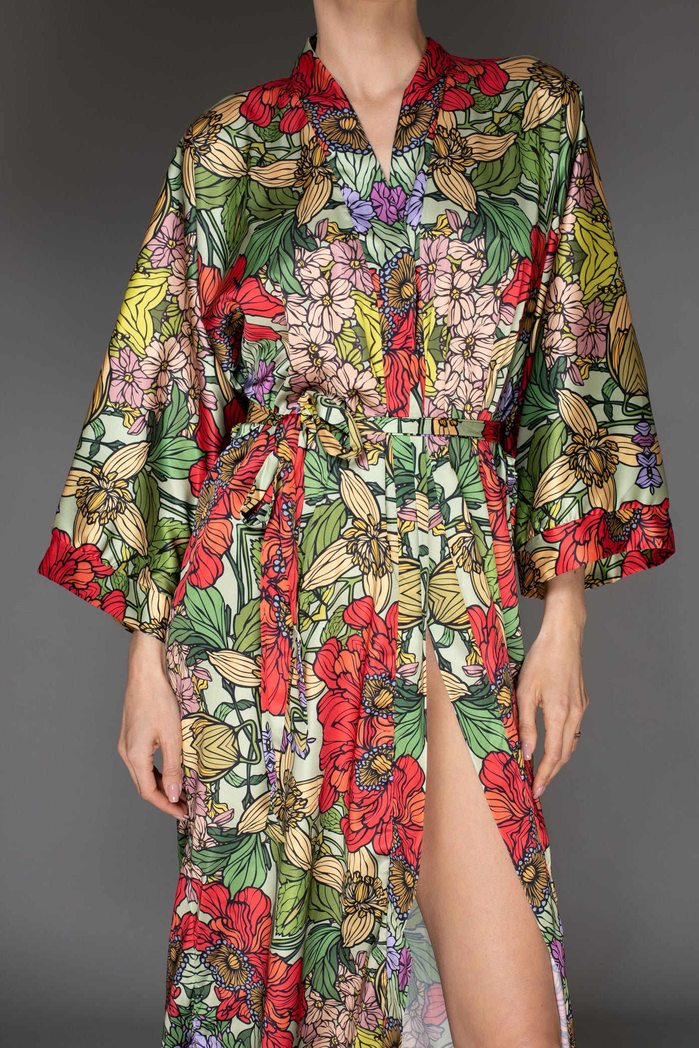 AB Satin Kimono - Multi-Colored Floral Abstract