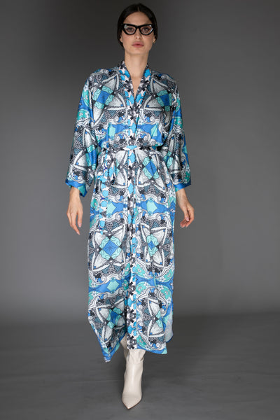 AB Kimono - Pastel Light Blue Satin Abstract