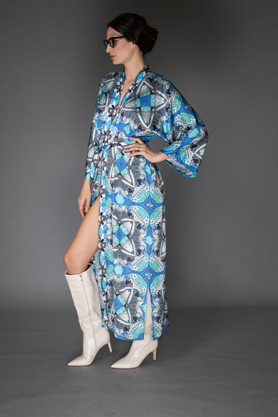 AB Kimono - Pastel Light Blue Satin Abstract
