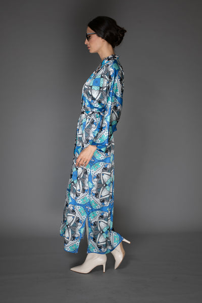AB Kimono - Pastel Light Blue Satin Abstract
