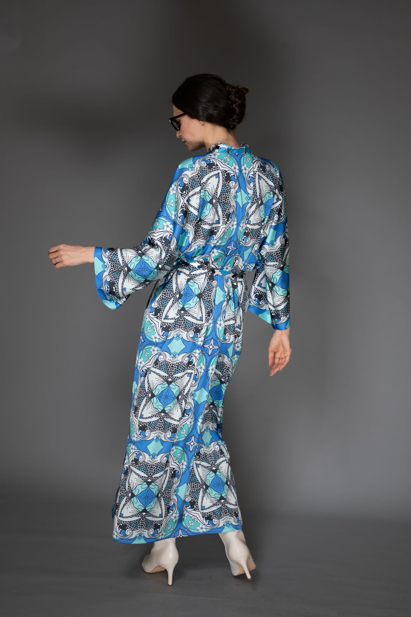 AB Kimono - Pastel Light Blue Satin Abstract