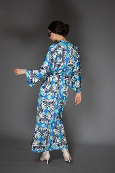 AB Kimono - Pastel Light Blue Satin Abstract