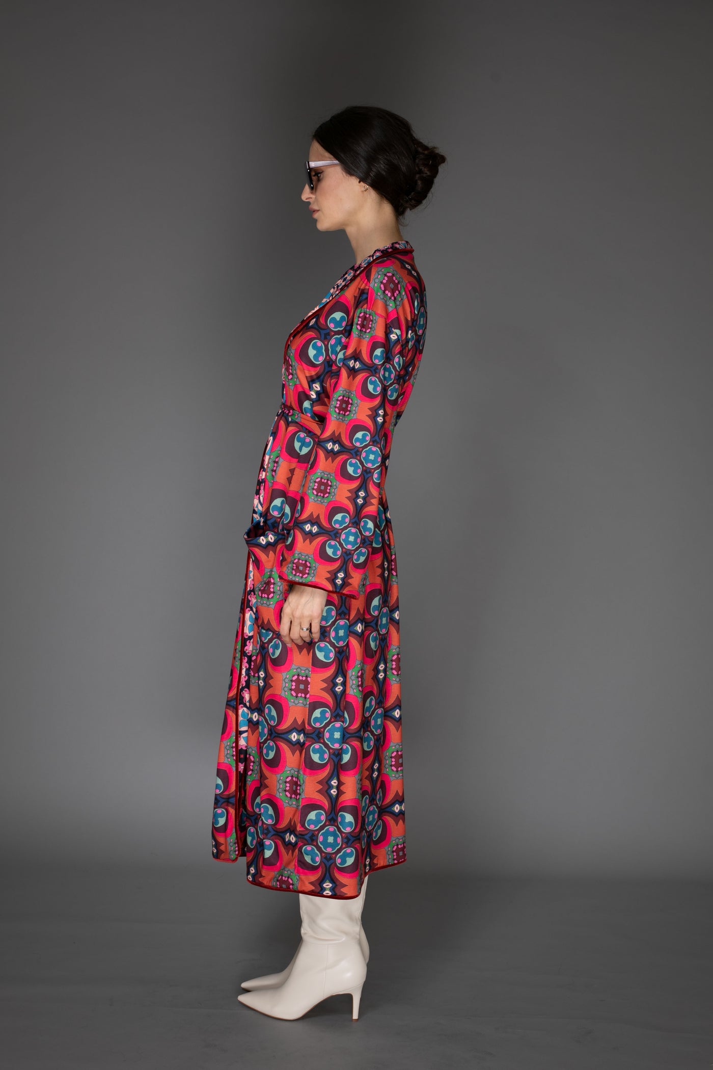 AB - Abstract Red Multi Color Print Reversible Kimono Robe Coat
