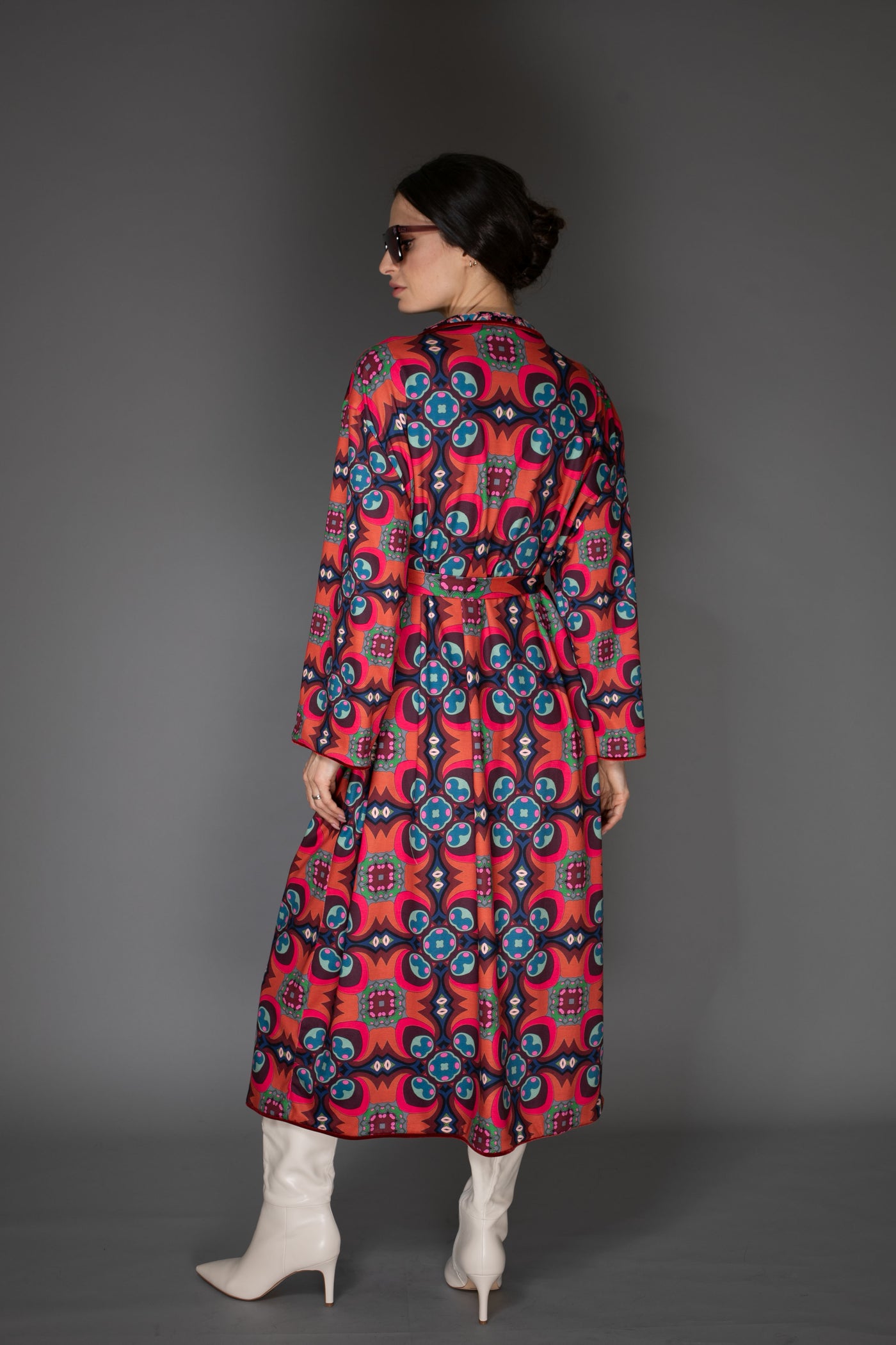 AB - Abstract Red Multi Color Print Reversible Kimono Robe Coat