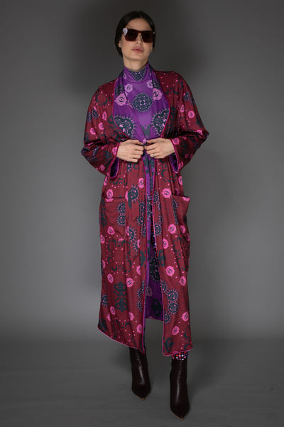 AW - Mystic Red Purple Print Reversible Robe Coat